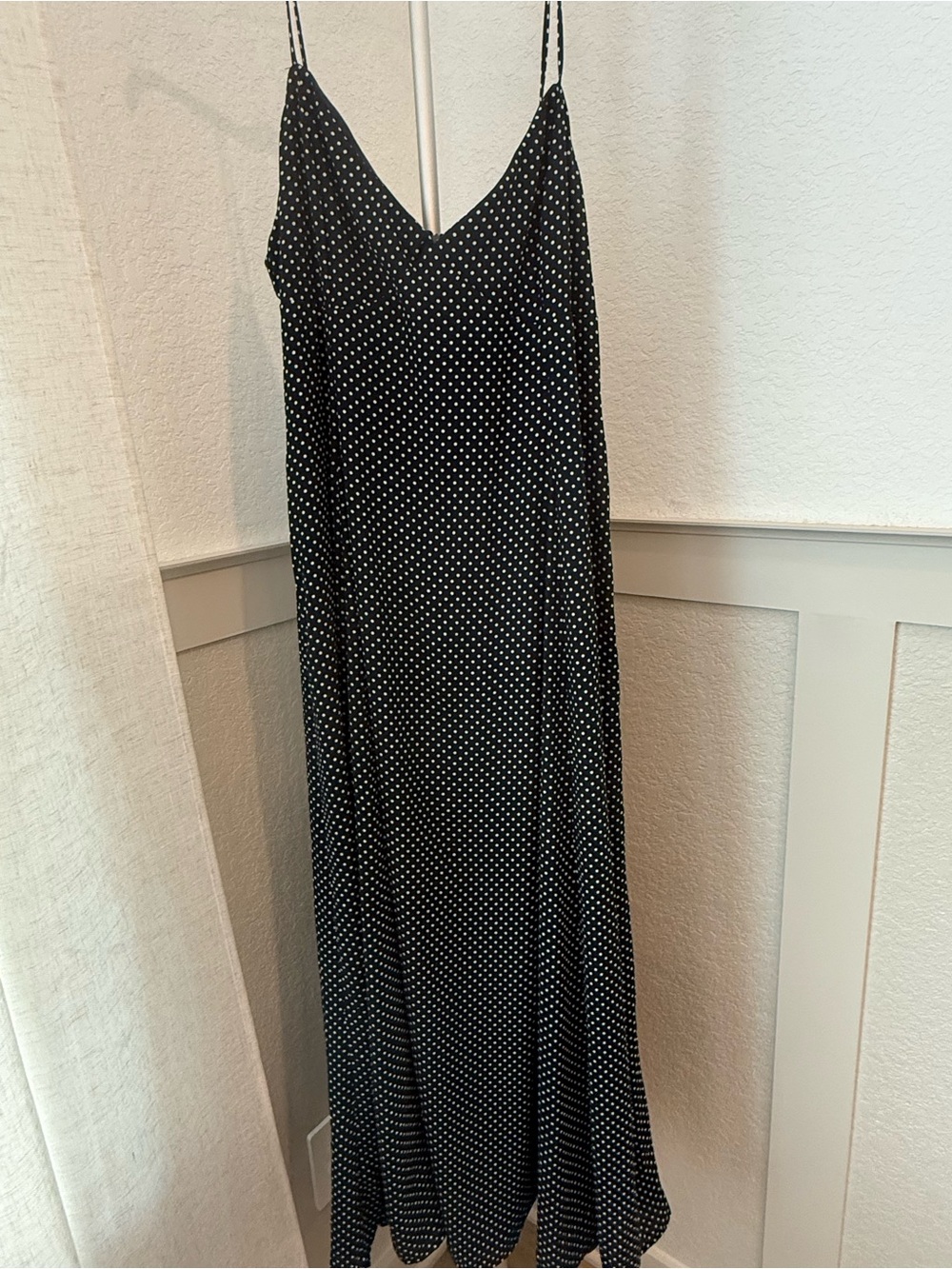 Altar’d State Navy Polka Dot lined Slip Dress with Spaghetti Straps